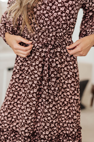 Flow With The Times Floral Midi Dress In Brown